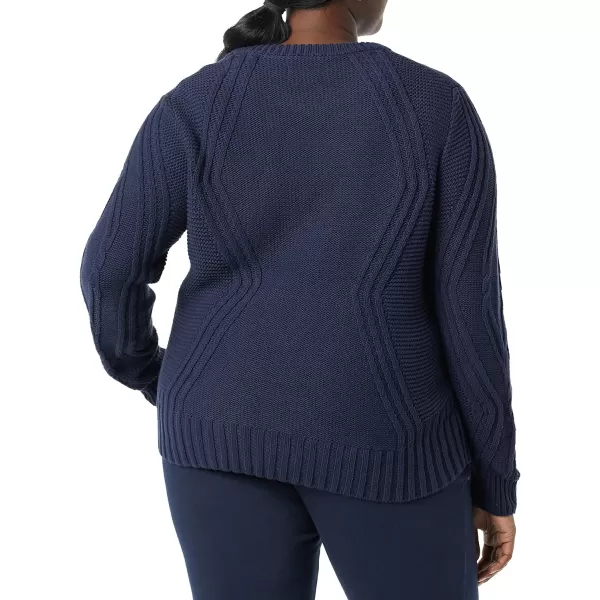 Amazon Essentials Womens 100 Cotton Crewneck Cable SweaterNavy