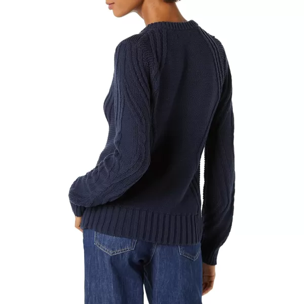 Amazon Essentials Womens 100 Cotton Crewneck Cable SweaterNavy