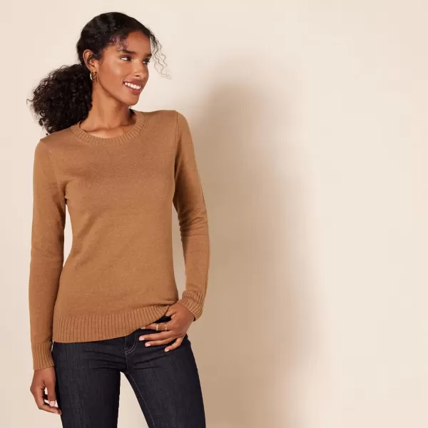 Amazon Essentials Womens 100 Cotton Crewneck Sweater Available in Plus SizeCamel Heather