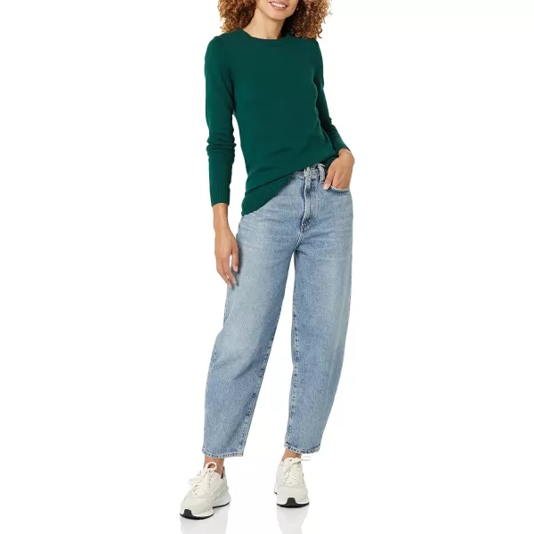 Amazon Essentials Womens 100 Cotton Crewneck Sweater Available in Plus SizeDark Green