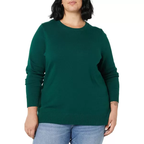 Amazon Essentials Womens 100 Cotton Crewneck Sweater Available in Plus SizeDark Green