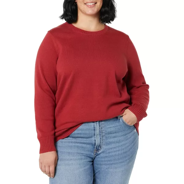 Amazon Essentials Womens 100 Cotton Crewneck Sweater Available in Plus SizeDark Red