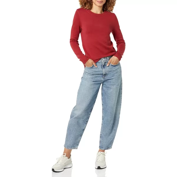 Amazon Essentials Womens 100 Cotton Crewneck Sweater Available in Plus SizeDark Red