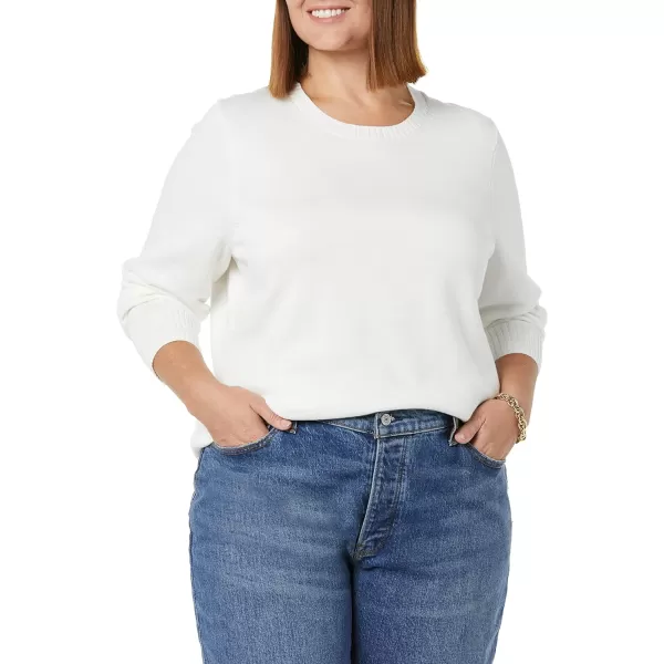 Amazon Essentials Womens 100 Cotton Crewneck Sweater Available in Plus SizeWhite