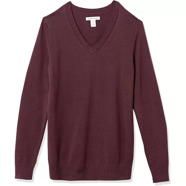 Amazon Essentials Womens 100 Cotton LongSleeve VNeck SweaterBurgundy