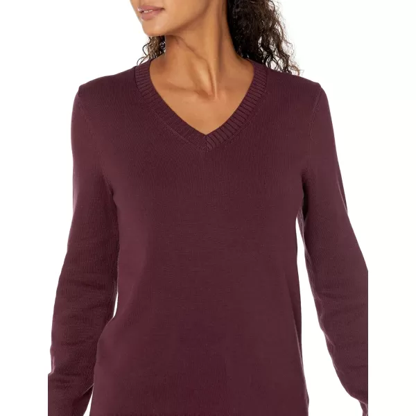 Amazon Essentials Womens 100 Cotton LongSleeve VNeck SweaterBurgundy