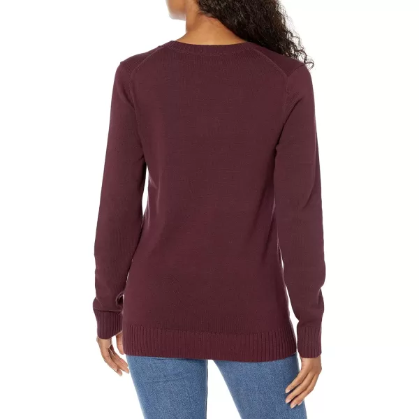 Amazon Essentials Womens 100 Cotton LongSleeve VNeck SweaterBurgundy