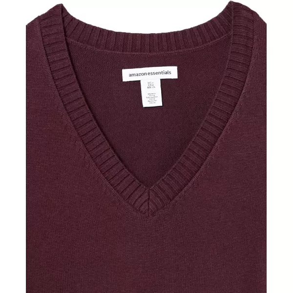 Amazon Essentials Womens 100 Cotton LongSleeve VNeck SweaterBurgundy