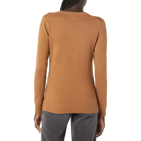 Amazon Essentials Womens 100 Cotton LongSleeve VNeck SweaterCamel Heather