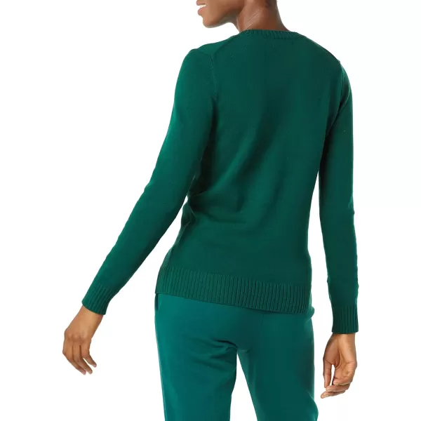 Amazon Essentials Womens 100 Cotton LongSleeve VNeck SweaterDark Green