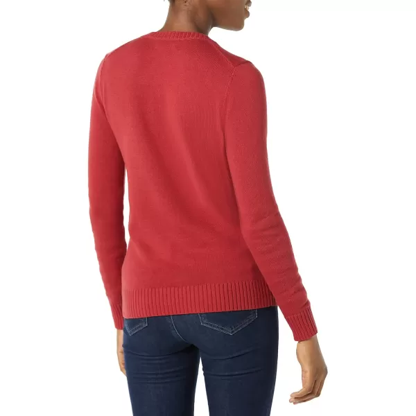 Amazon Essentials Womens 100 Cotton LongSleeve VNeck SweaterDark Red