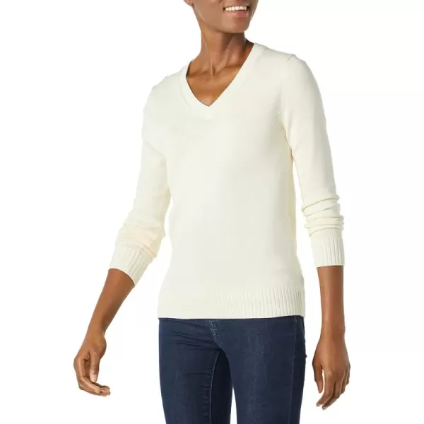 Amazon Essentials Womens 100 Cotton LongSleeve VNeck SweaterEcru