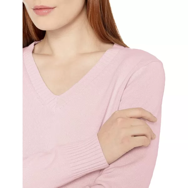 Amazon Essentials Womens 100 Cotton LongSleeve VNeck SweaterLight Pink