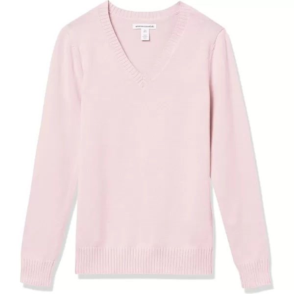 Amazon Essentials Womens 100 Cotton LongSleeve VNeck SweaterLight Pink