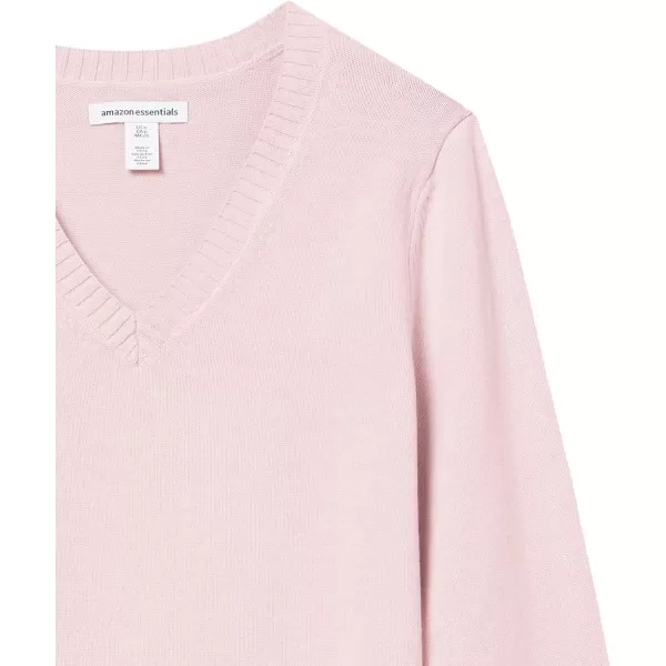 Amazon Essentials Womens 100 Cotton LongSleeve VNeck SweaterLight Pink