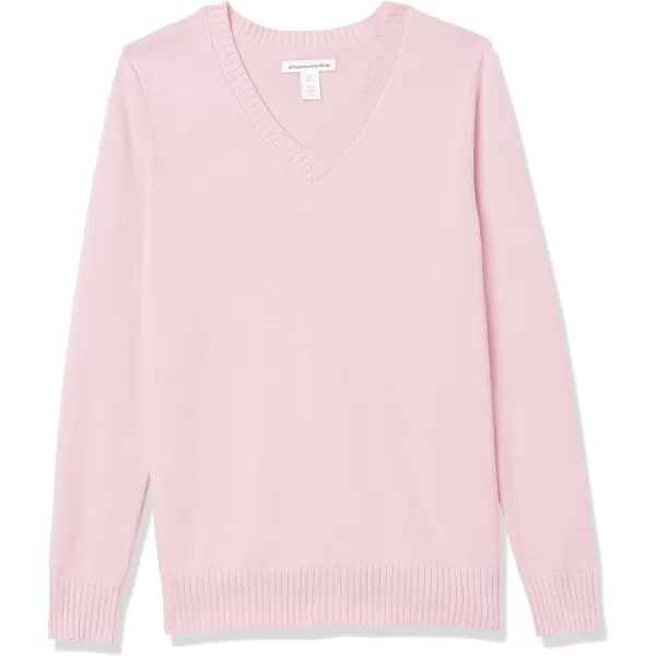 Amazon Essentials Womens 100 Cotton LongSleeve VNeck SweaterLight Pink