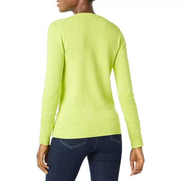 Amazon Essentials Womens 100 Cotton LongSleeve VNeck SweaterLime Green