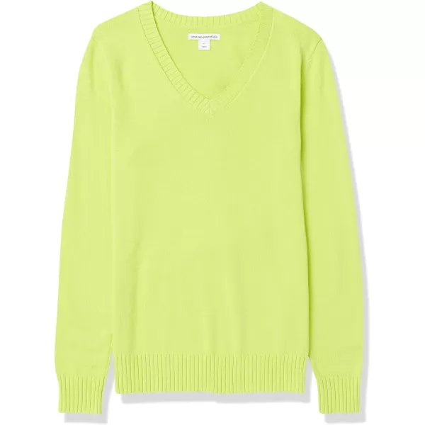 Amazon Essentials Womens 100 Cotton LongSleeve VNeck SweaterLime Green