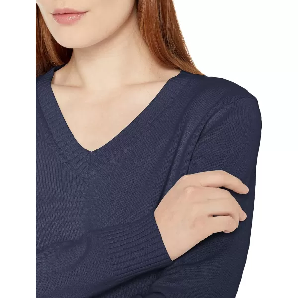 Amazon Essentials Womens 100 Cotton LongSleeve VNeck SweaterNavy