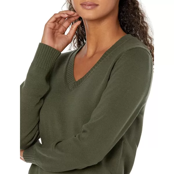 Amazon Essentials Womens 100 Cotton LongSleeve VNeck SweaterOlive