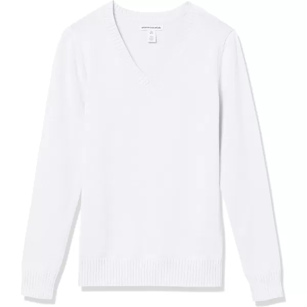 Amazon Essentials Womens 100 Cotton LongSleeve VNeck SweaterWhite