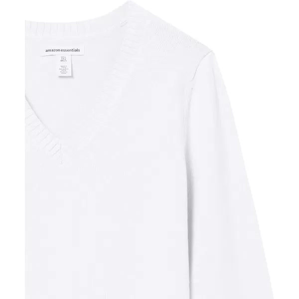 Amazon Essentials Womens 100 Cotton LongSleeve VNeck SweaterWhite