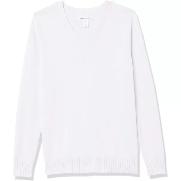 Amazon Essentials Womens 100 Cotton LongSleeve VNeck SweaterWhite