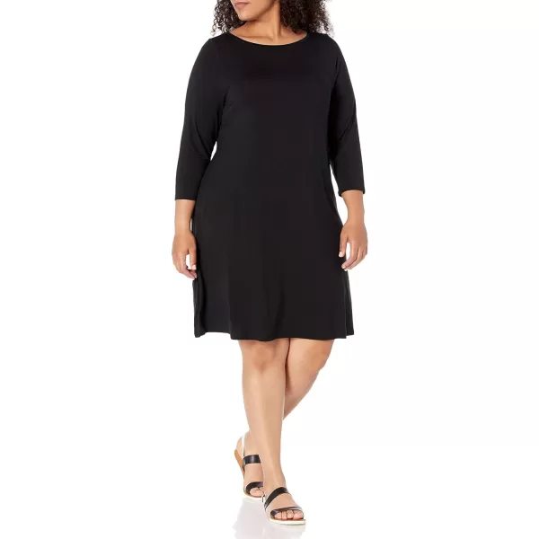 Amazon Essentials Womens 34 Sleeve BoatNeck Dress Available in Plus SizeBlack