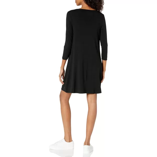 Amazon Essentials Womens 34 Sleeve BoatNeck Dress Available in Plus SizeBlack