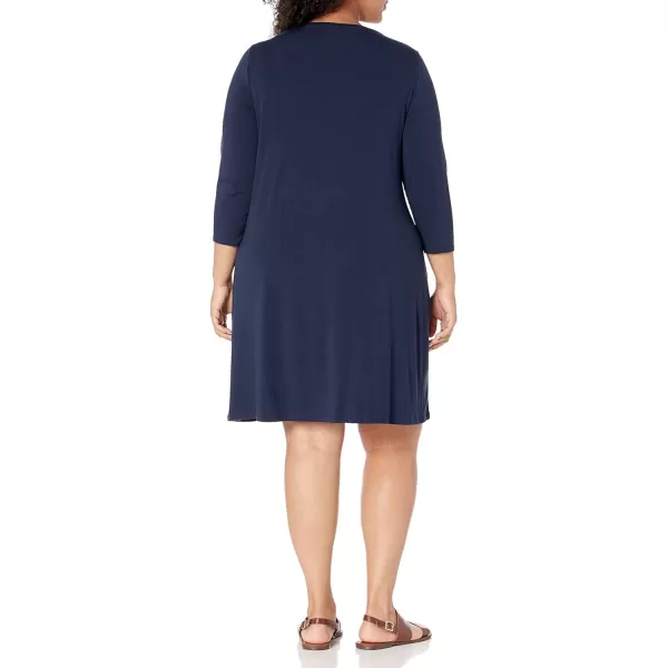 Amazon Essentials Womens 34 Sleeve BoatNeck Dress Available in Plus SizeNavy