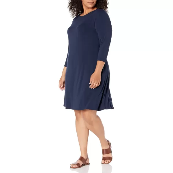 Amazon Essentials Womens 34 Sleeve BoatNeck Dress Available in Plus SizeNavy