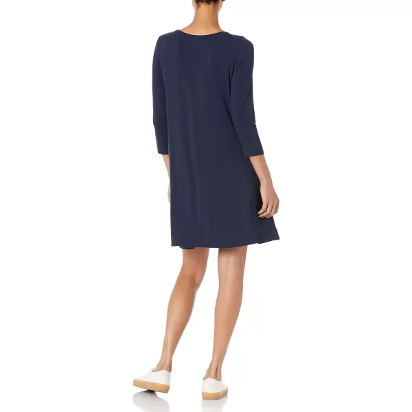 Amazon Essentials Womens 34 Sleeve BoatNeck Dress Available in Plus SizeNavy