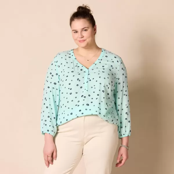 Amazon Essentials Womens 34 Sleeve Button Popover ShirtAqua Blue Poppy