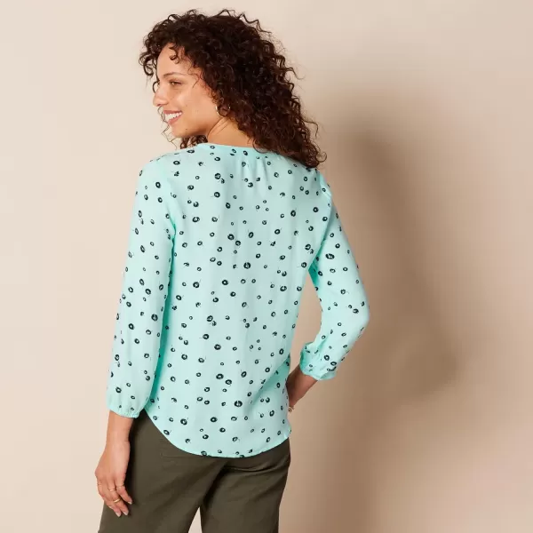 Amazon Essentials Womens 34 Sleeve Button Popover ShirtAqua Blue Poppy