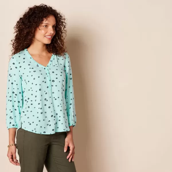 Amazon Essentials Womens 34 Sleeve Button Popover ShirtAqua Blue Poppy