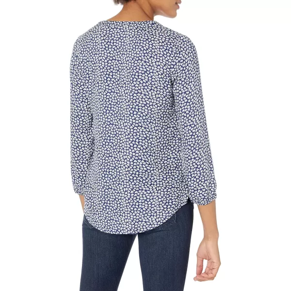 Amazon Essentials Womens 34 Sleeve Button Popover ShirtDark Blue White Petal