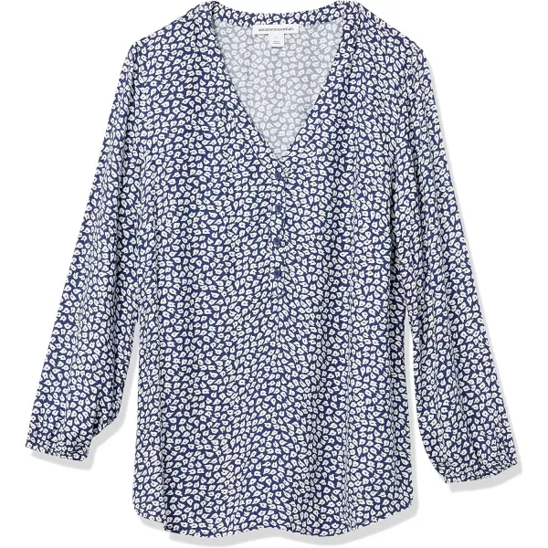 Amazon Essentials Womens 34 Sleeve Button Popover ShirtDark Blue White Petal