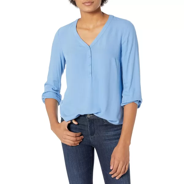 Amazon Essentials Womens 34 Sleeve Button Popover ShirtFrench Blue