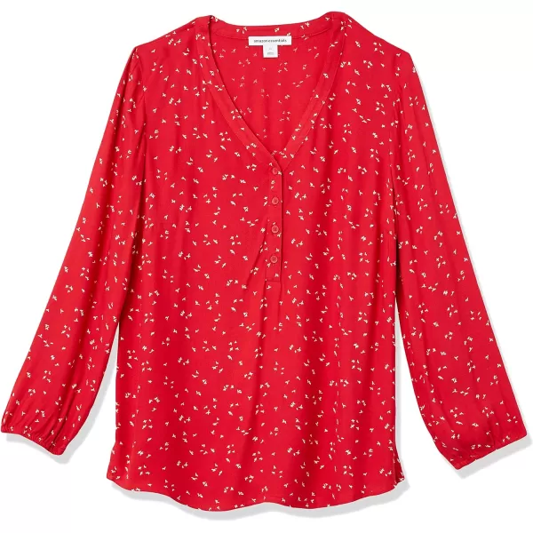 Amazon Essentials Womens 34 Sleeve Button Popover ShirtRed Leafy Floral