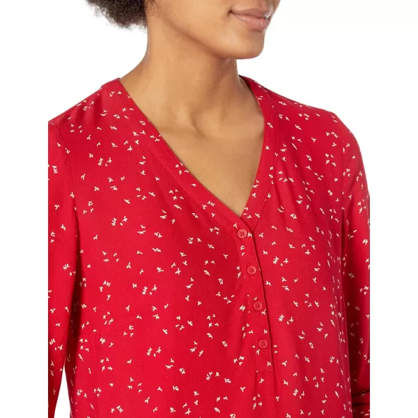 Amazon Essentials Womens 34 Sleeve Button Popover ShirtRed Leafy Floral