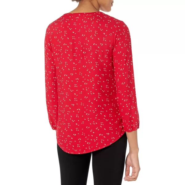 Amazon Essentials Womens 34 Sleeve Button Popover ShirtRed Leafy Floral