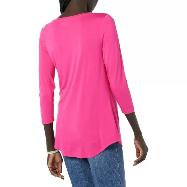 Amazon Essentials Womens 34 Sleeve Scoopneck Tunic Pack of 2BlackDark Pink