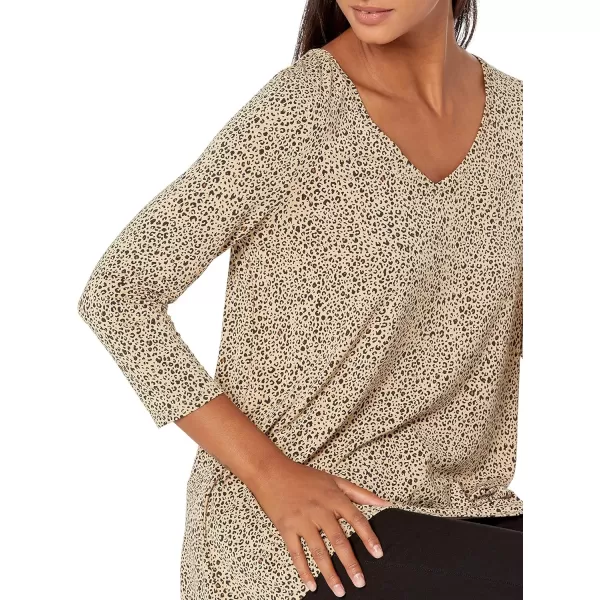 Amazon Essentials Womens 34 Sleeve VNeck Swing TShirt Available in Plus Size Pack of 2Beige LeopardBlack