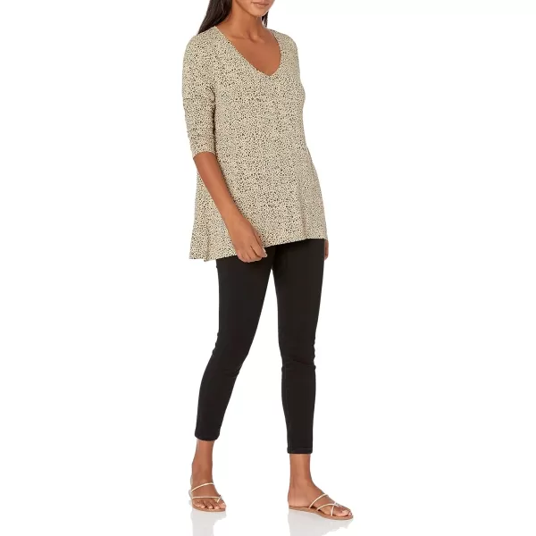 Amazon Essentials Womens 34 Sleeve VNeck Swing TShirt Available in Plus Size Pack of 2Beige LeopardBlack