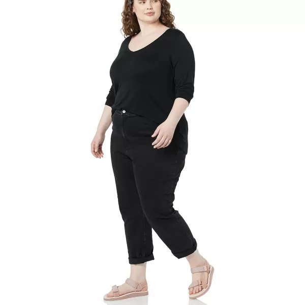 Amazon Essentials Womens 34 Sleeve VNeck Swing TShirt Available in Plus Size Pack of 2Black