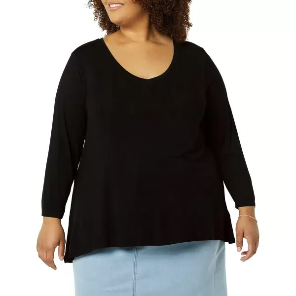 Amazon Essentials Womens 34 Sleeve VNeck Swing TShirt Available in Plus Size Pack of 2Black