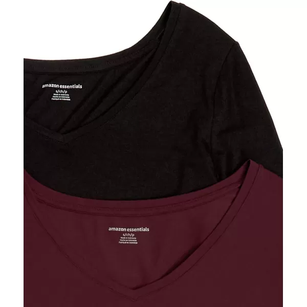 Amazon Essentials Womens 34 Sleeve VNeck Swing TShirt Available in Plus Size Pack of 2BlackBurgundy