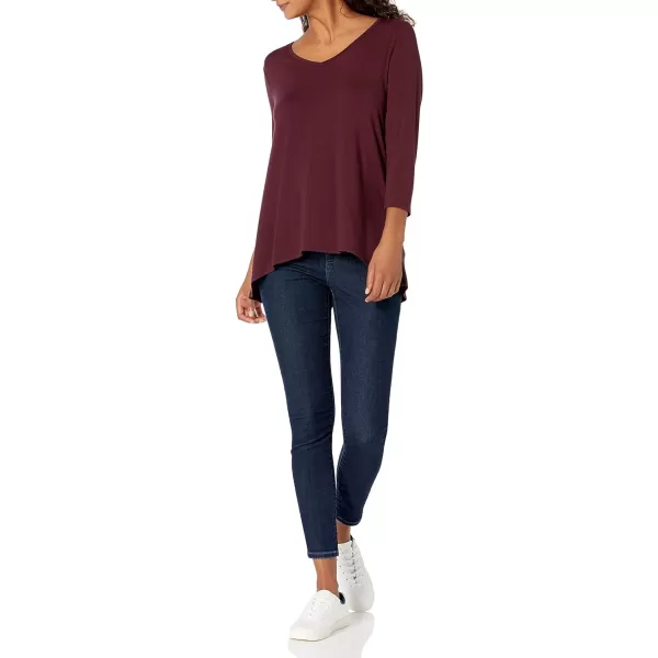 Amazon Essentials Womens 34 Sleeve VNeck Swing TShirt Available in Plus Size Pack of 2BlackBurgundy