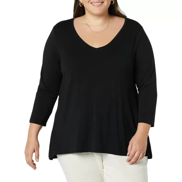 Amazon Essentials Womens 34 Sleeve VNeck Swing TShirt Available in Plus Size Pack of 2BlackCharcoal Heather