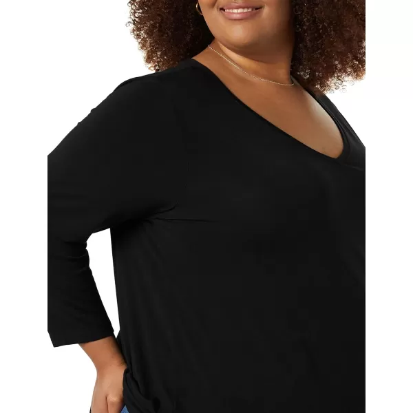 Amazon Essentials Womens 34 Sleeve VNeck Swing TShirt Available in Plus Size Pack of 2BlackCharcoal Heather